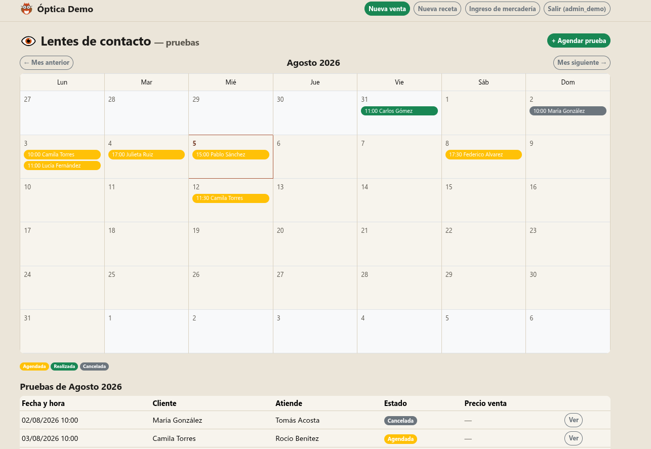 Calendario de turnos del sistema