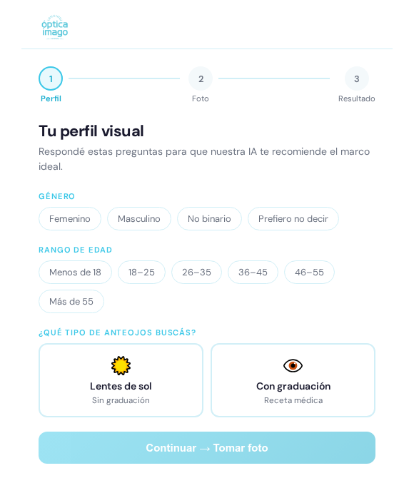 Wizard de recomendación de anteojos con IA